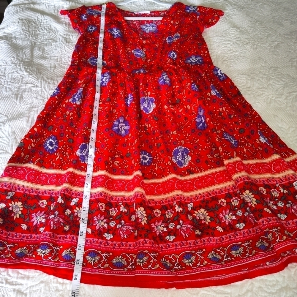 KIRUNDO Red Floral Boho Flutter Sleeves size L - Picture 5 of 7